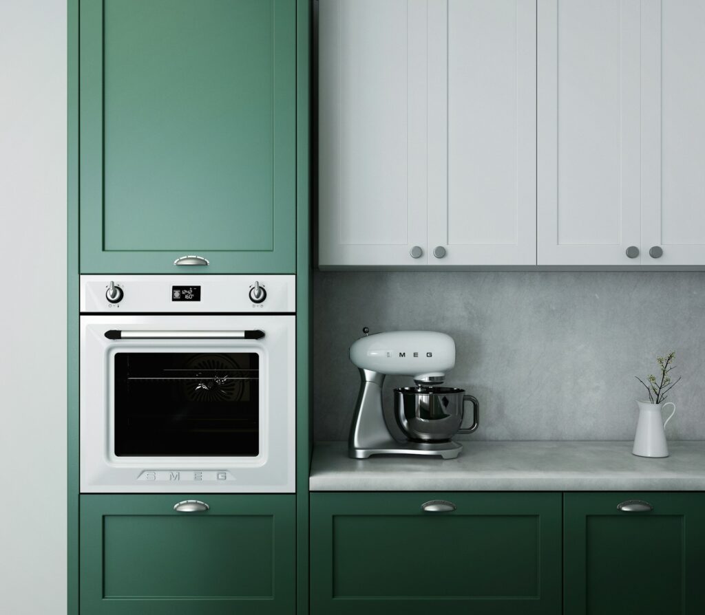 kitchen with an oven control panel with error code