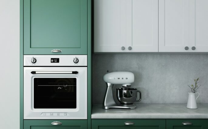 kitchen with an oven control panel with error code